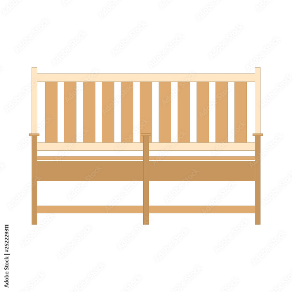 Front view wooden park bench. Flat style bench icon isolated on white background
