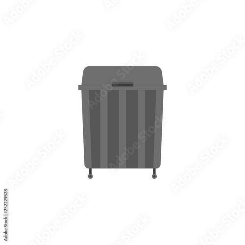 Garbage can icon in flat style. Black trash can isolated on white background. Vector rubbish bag