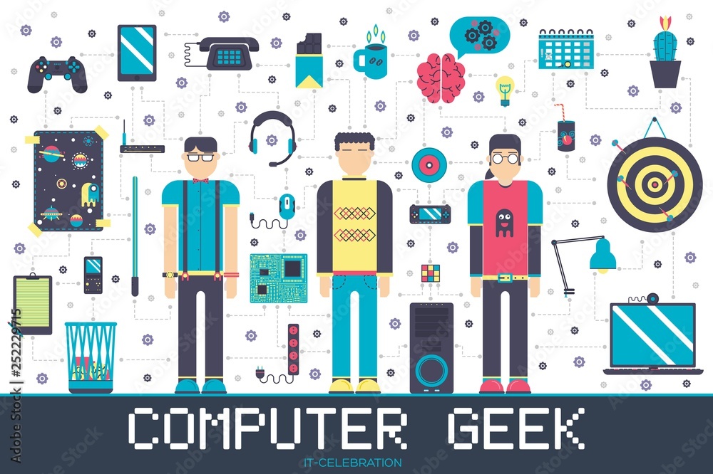 Vector it geeks people icons illustrations set. Flat office professional developer around workplace echnology concept. Vector it geeks people icons illustrations set. Flat office professional developer around workplace echnology concept.