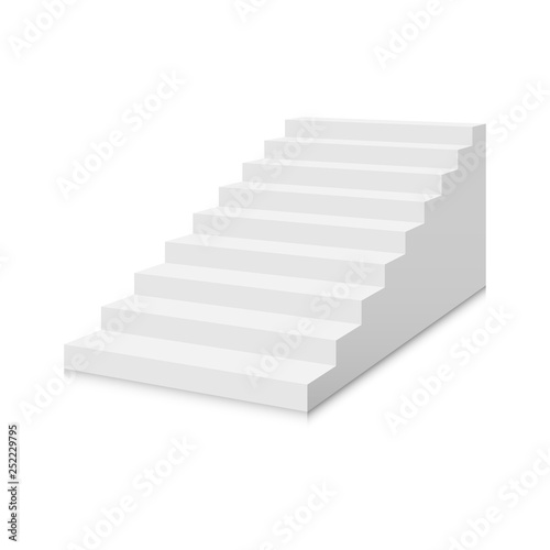 White stairs template. Interior staircases in cartoon style isolated on white background. Home modern staircase concept. Vector 3d illustration eps10