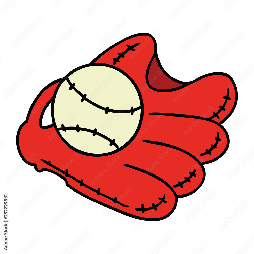 cartoon doodle of a baseball and glove cartoon doodle of a baseball and glove