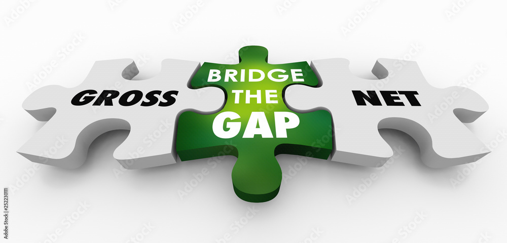 Gross Vs Net Income Puzzle Bridge Gap 3d Illustration Stock Illustration |  Adobe Stock