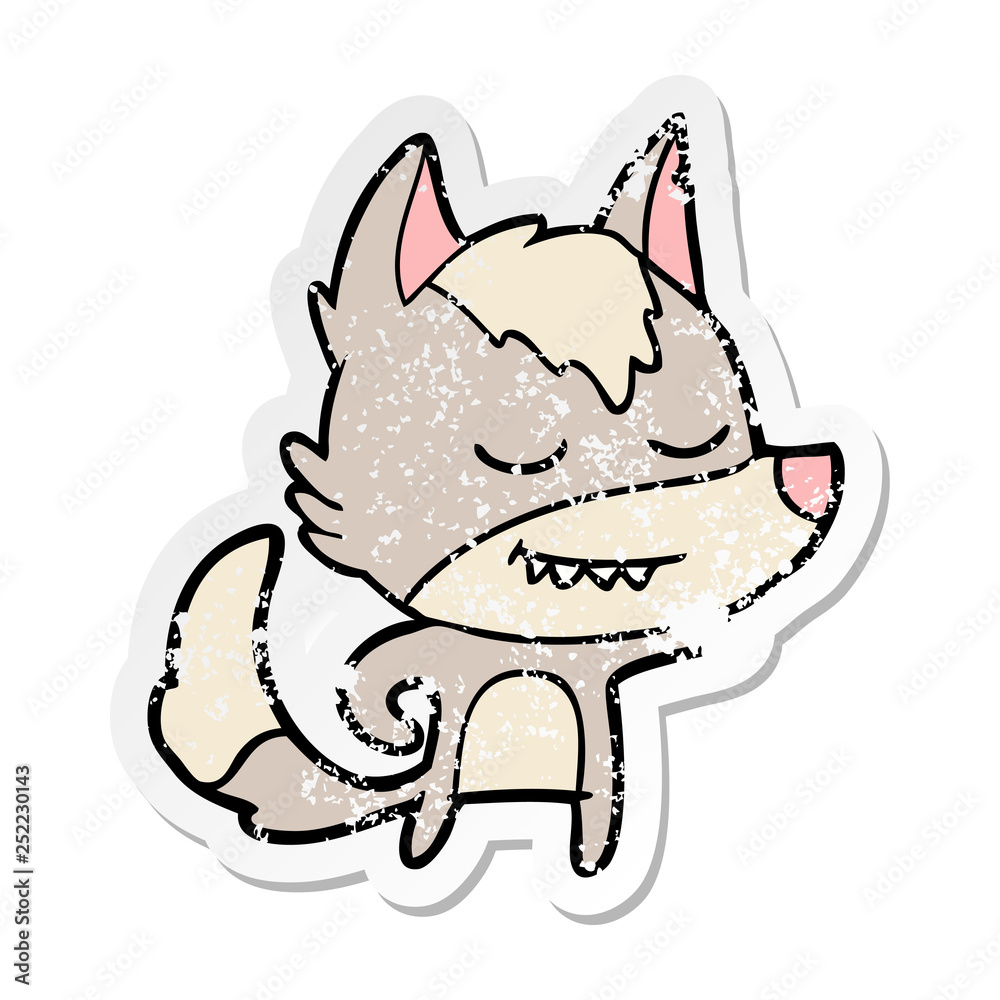 distressed sticker of a friendly cartoon wolf distressed sticker of a friendly cartoon wolf