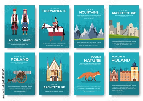 Set of Poland country ornament travel trip concept. Art traditional, magazine, book, poster, abstract, banners, element. Vector decorative ethnic greeting card or invitation design background