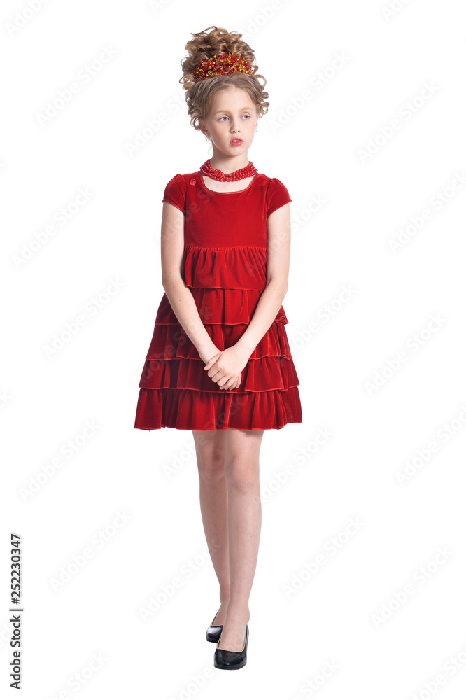 Full length girl in red dress posing isolated Full length girl in red dress posing isolated