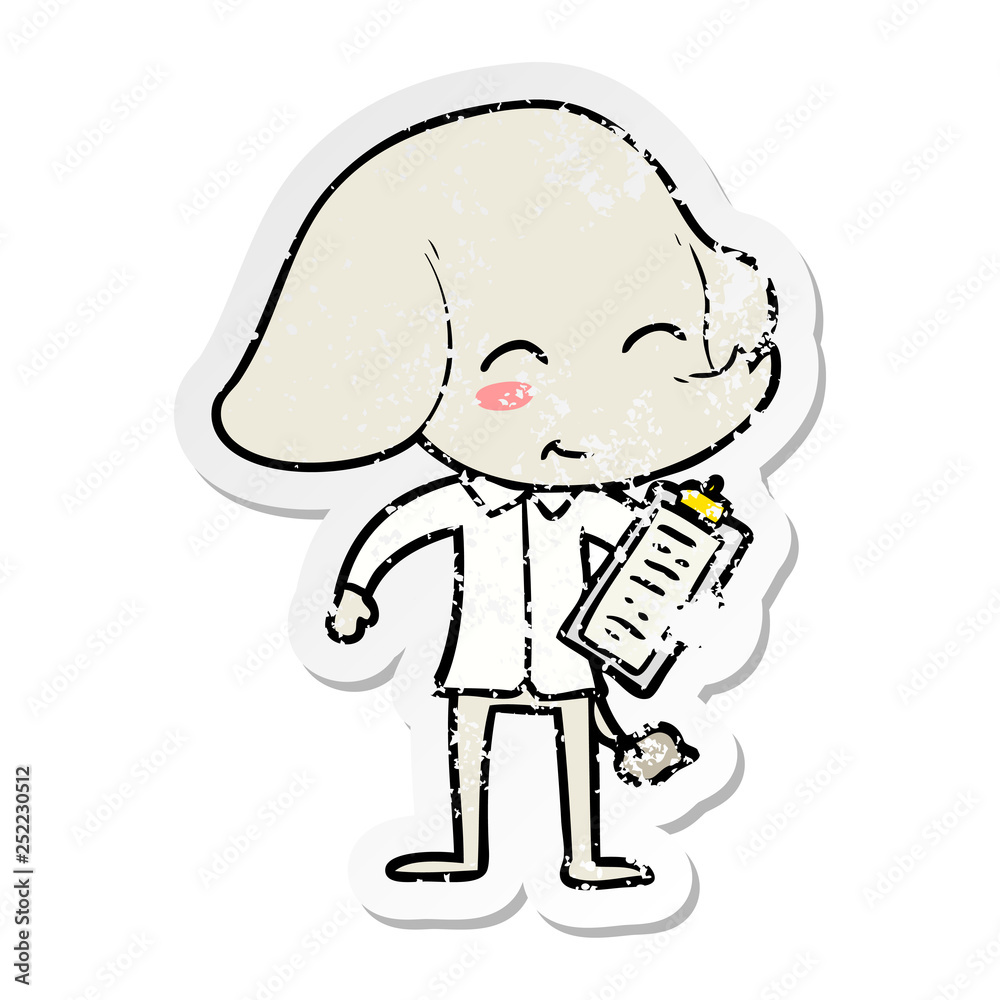 distressed sticker of a cute cartoon elephant distressed sticker of a cute cartoon elephant