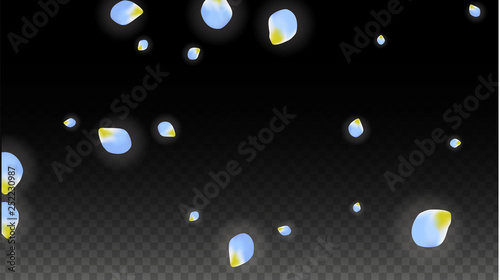 Vector Realistic Blue Petals Falling on Transparent Background.  Spring Romantic Flowers Illustration. Flying Petals. Sakura Spa Design. Blossom Confetti.