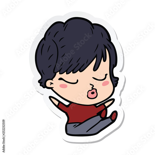 sticker of a cartoon woman with eyes shut