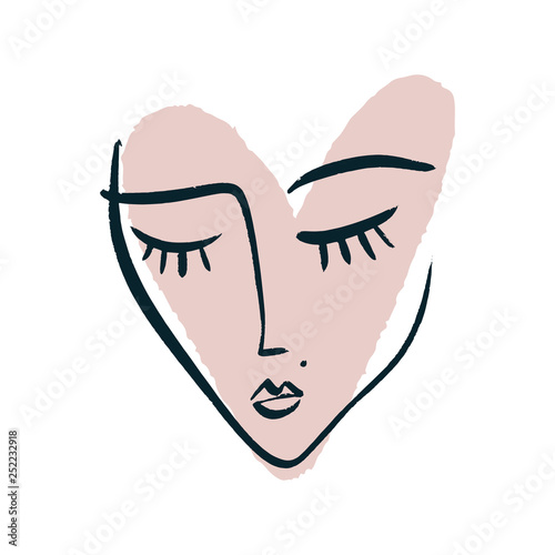 Simple hand drawn black and white trendy line portrait face art. Color print for clothes, textile and other