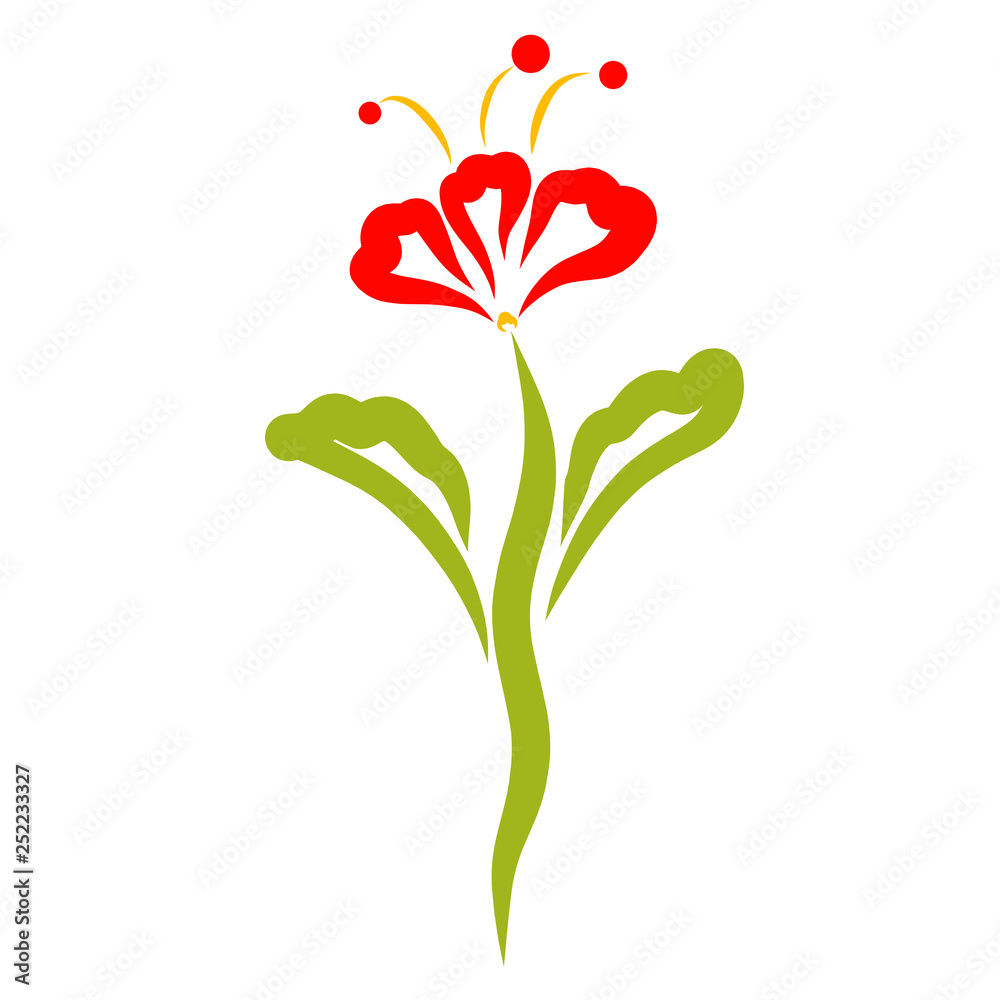 red flower with long stamens, colorful pattern