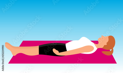 Beautiful woman doing exercises on the mat. A young girl exercising fitness training. Vector flat illustration.