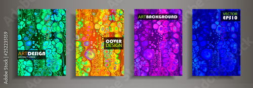 Modern design A4. Abstract marble texture of colored bright liquid paints. Splash trends paints. Used design presentations, print, flyer, business cards, invitations, calendars,sites, packaging, cover