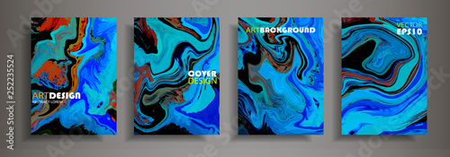 Modern design A4. Abstract marble texture of colored bright liquid paints. Splash trends paints. Used design presentations, print, flyer, business cards, invitations, calendars, sites, packaging, cove