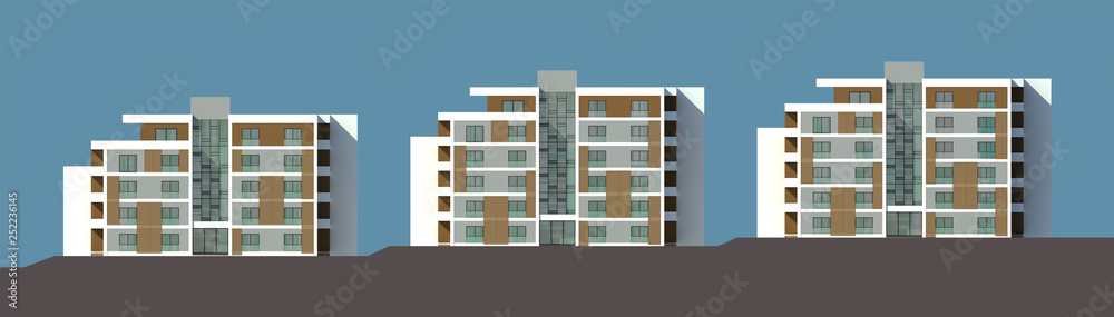 three apartment block, 3d rendering