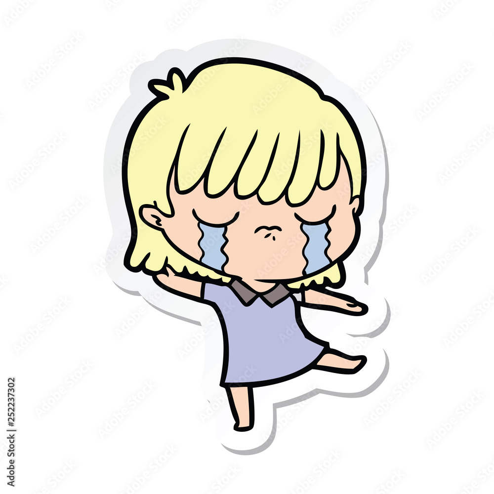 sticker of a cartoon woman crying sticker of a cartoon woman crying