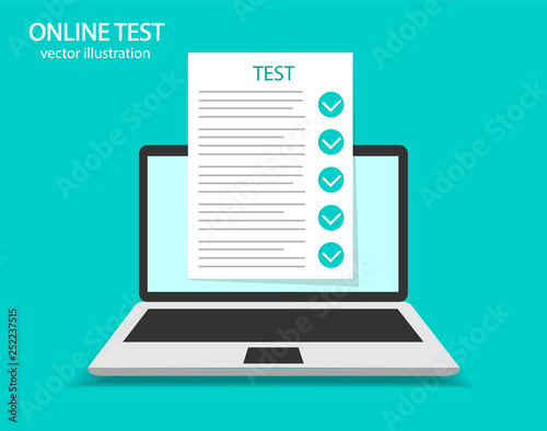 Online test on a laptop. Online testing. Flat design. photo