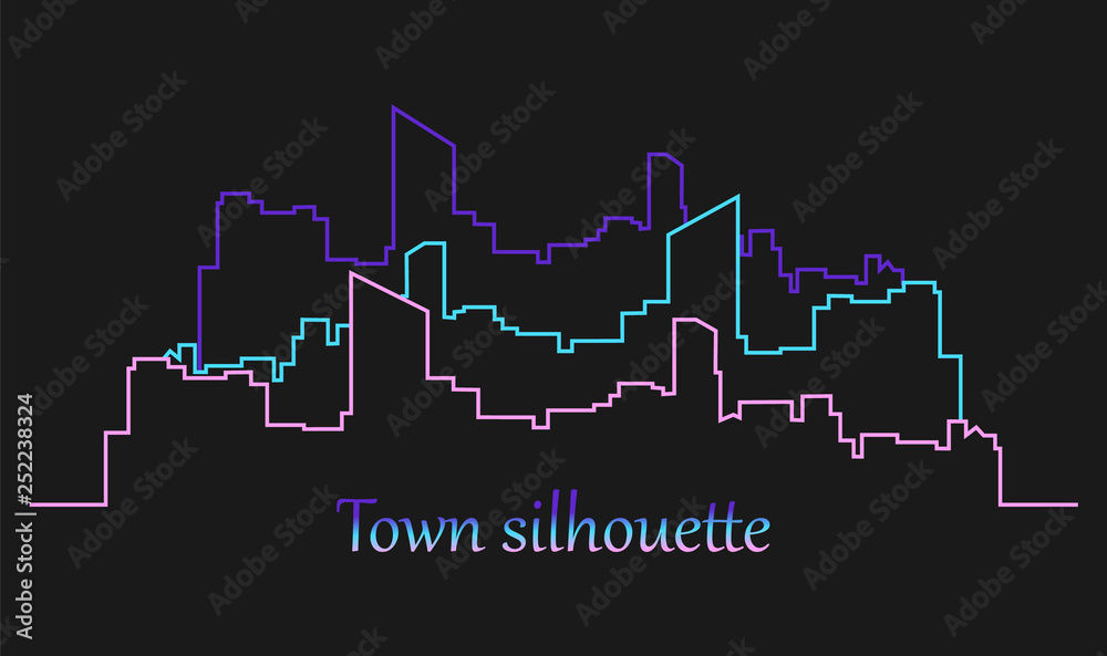 Silhouette of the city. The outline of the buildings of the city. Vector illustration. 