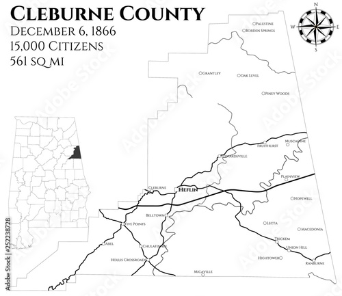 Large and detailed map of Cleburne county in Alabama  USA