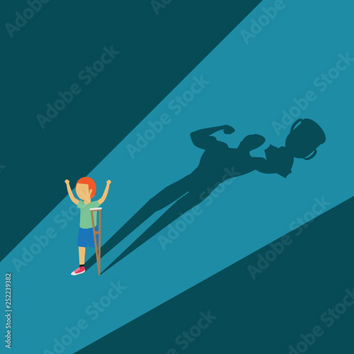 boy with disability standing front of powerful shadow