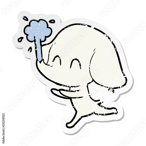 distressed sticker of a cute cartoon elephant spouting water