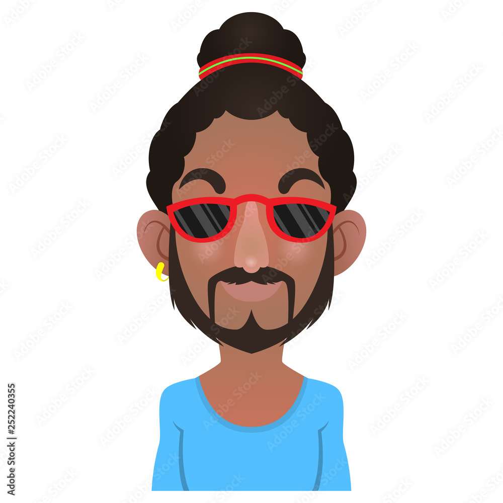 Man with the dreadlocks hair bound, modern reggae style Avatars Cartoon Vector