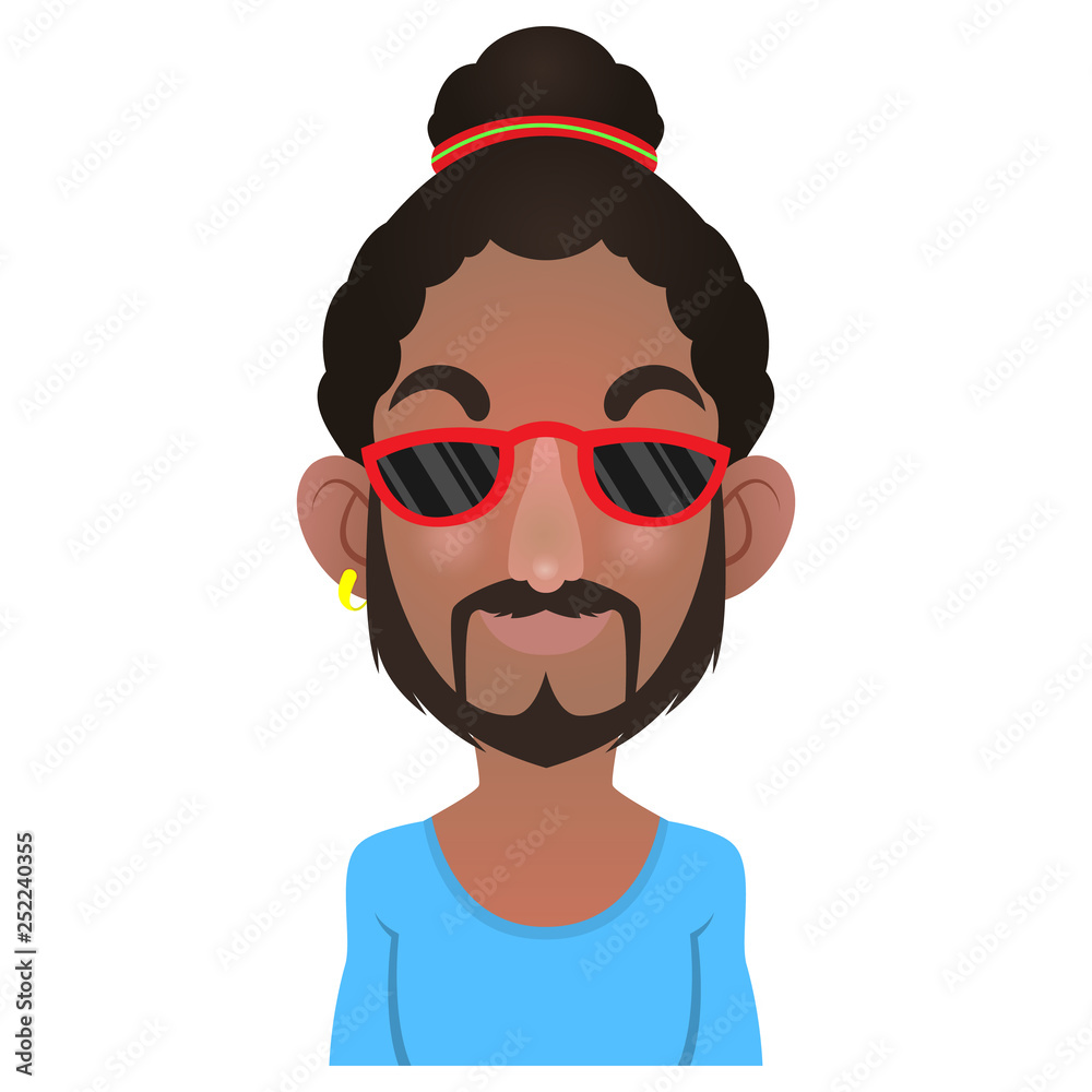 Man with the dreadlocks hair bound, modern reggae style Avatars Cartoon Vector Man with the dreadlocks hair bound, modern reggae style Avatars Cartoon Vector