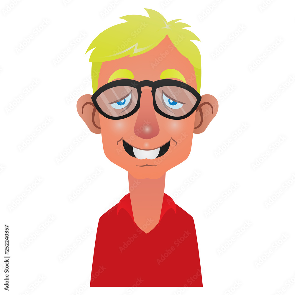 Nerdy Boy wear Big eyeglasses and smiled showing the rabbit's teeth Avatar Cartoon Vector Nerdy Boy wear Big eyeglasses and smiled showing the rabbit's teeth Avatar Cartoon Vector