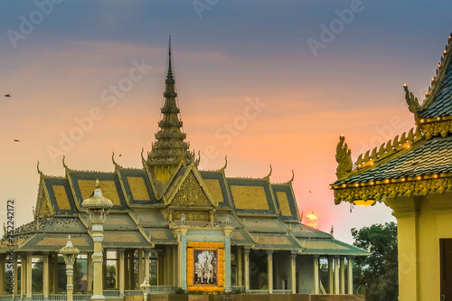 Chan Chhaya Moonlight Pavilion at sunset, venue for classic Khmer dance, Royal Palace Park, city centre, Phnom Penh, Cambodia