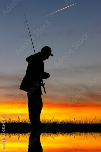 illustration of fisherman at sunset © adrenalinapura