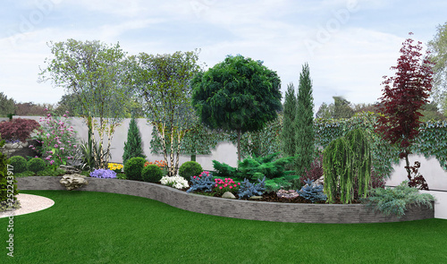 Two tier garden creating, 3d illustration photo