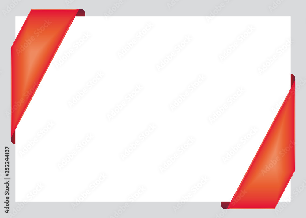 Gift card with red ribbons. Vector promotional commercial illustration.