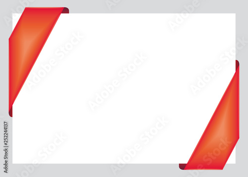 Gift card with red ribbons. Vector promotional commercial illustration.