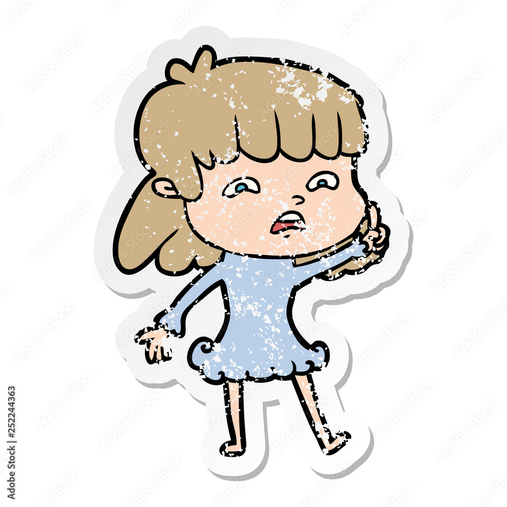 distressed sticker of a cartoon worried woman distressed sticker of a cartoon worried woman