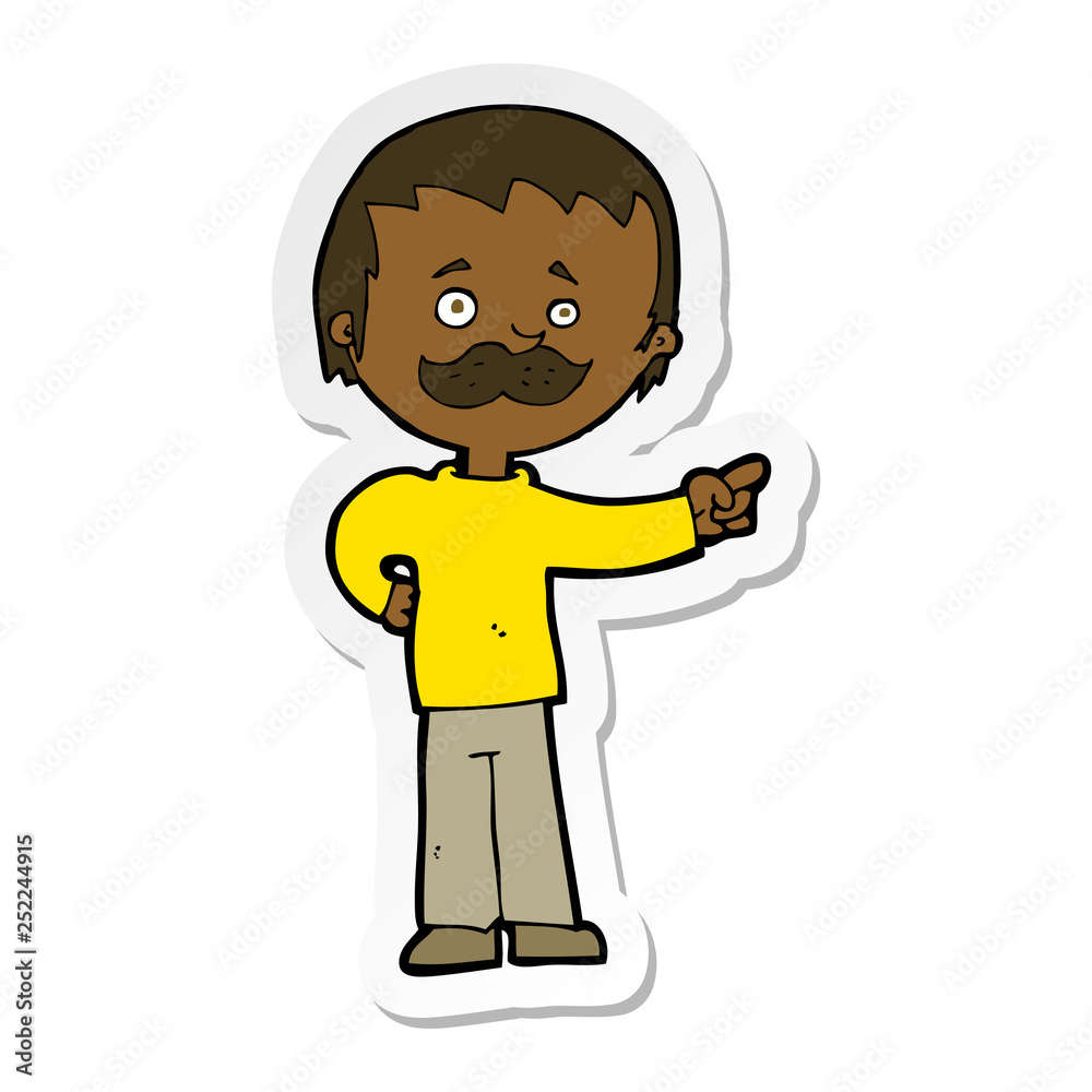 sticker of a cartoon man with mustache pointing sticker of a cartoon man with mustache pointing