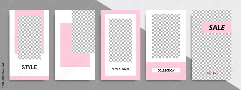 Modern minimal square stripe line shape template in pink, black and white color with frame. Corporate advertising template for social media stories, story, business banner, flyer, and brochure.