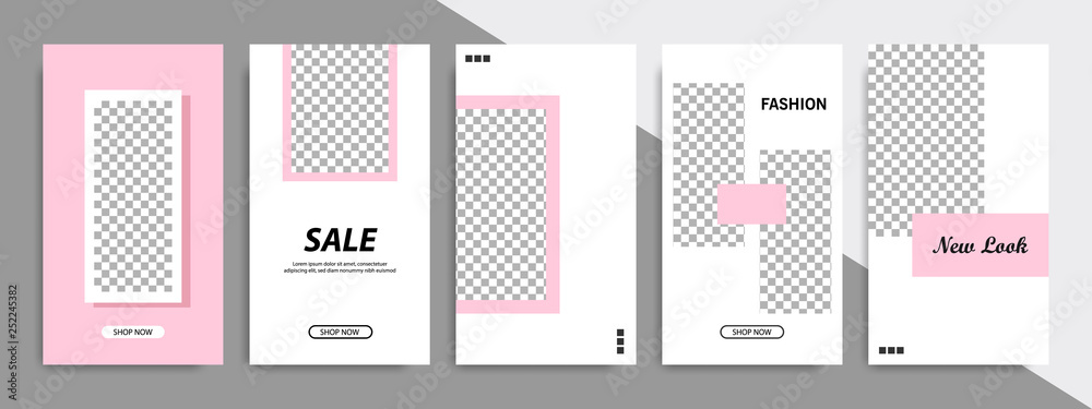 Modern minimal square stripe line shape template in pink, black and white color with frame. Corporate advertising template for social media stories, story, business banner, flyer, and brochure.