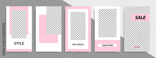 Modern minimal square stripe line shape template in pink, black and white color with frame. Corporate advertising template for social media stories, story, business banner, flyer, and brochure.