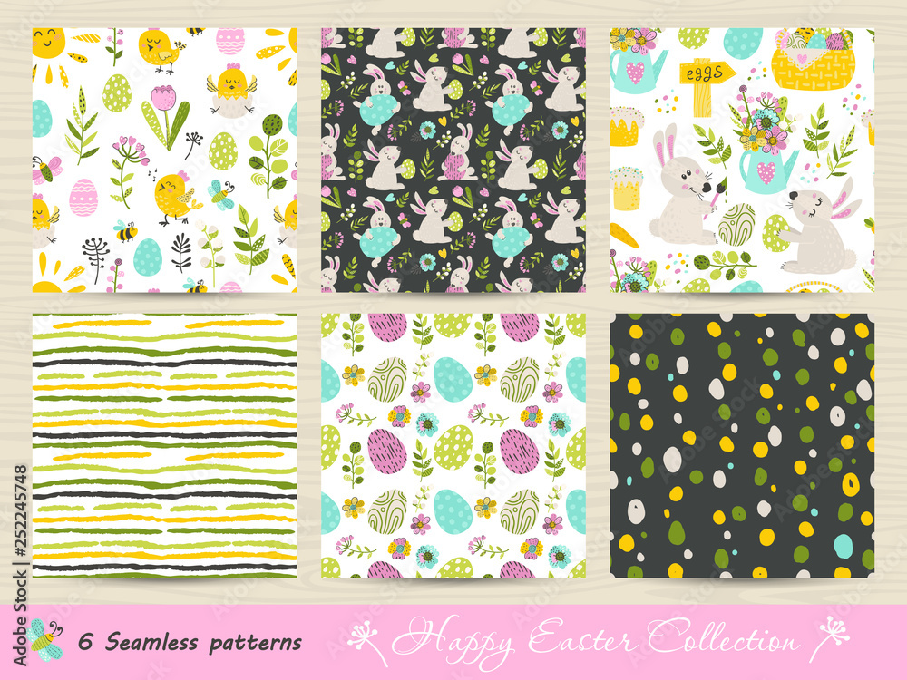 Set of seamless Easter patterns