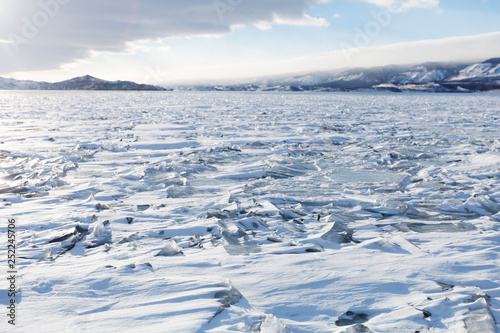 Lake Baikal landscape. Ice and snow