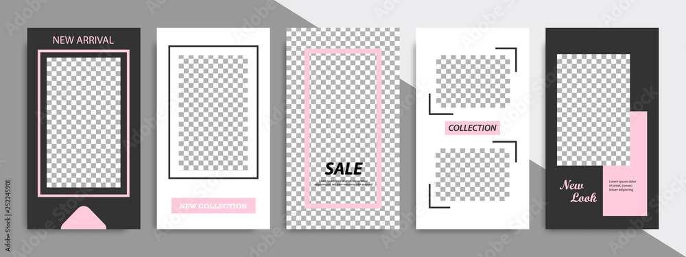 Modern minimal square stripe line shape template in pink, black and white color with frame. Corporate advertising template for social media stories, story, business banner, flyer, and brochure. Modern minimal square stripe line shape template in pink, black and white color with frame. Corporate advertising template for social media stories, story, business banner, flyer, and brochure.