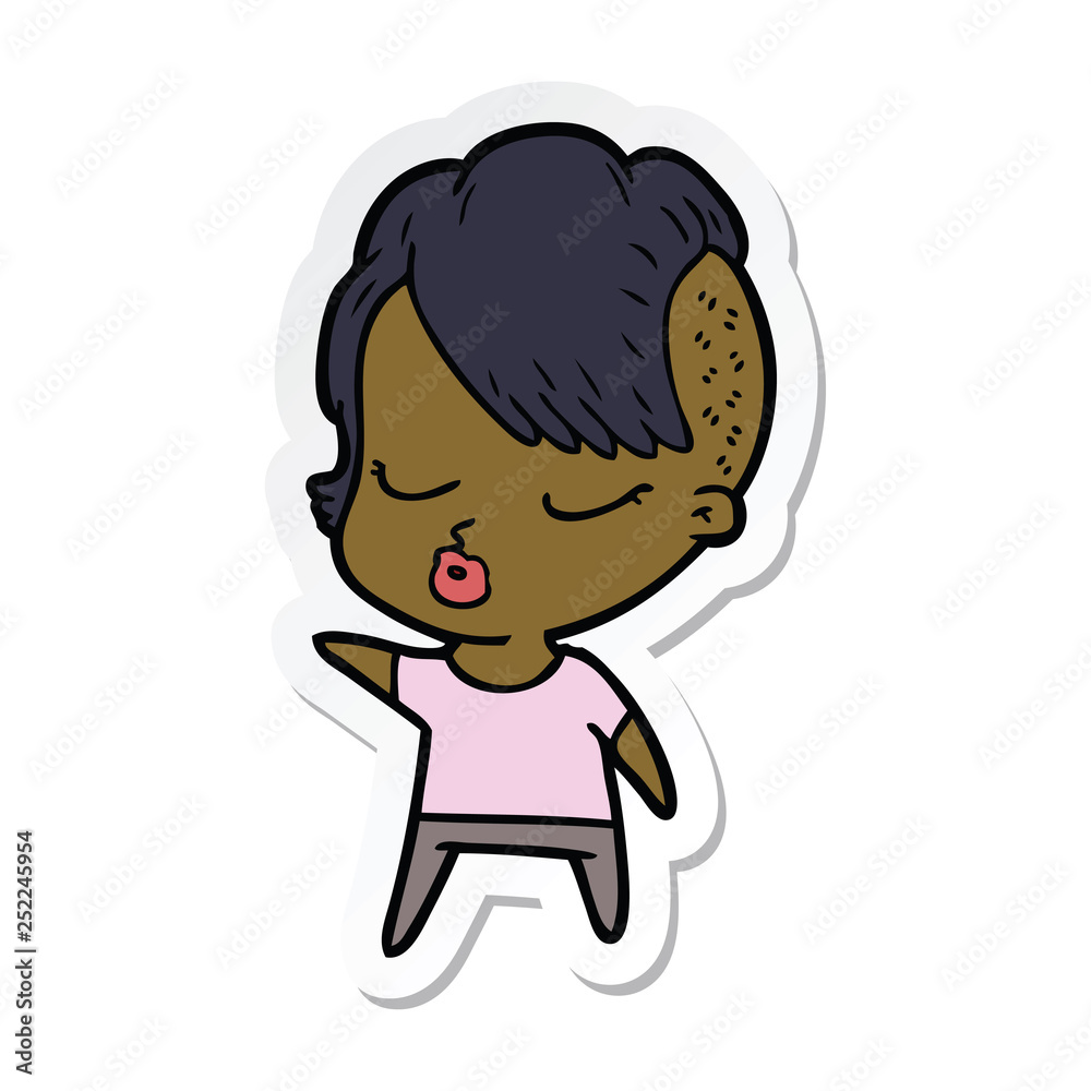 sticker of a cartoon pretty hipster girl sticker of a cartoon pretty hipster girl