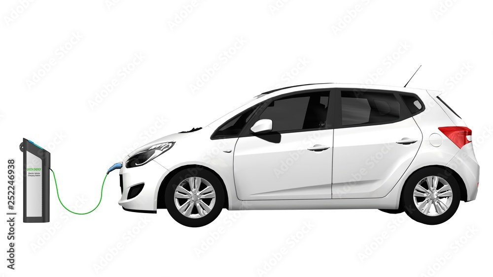 Electric car vehicle Charging Station - Electric car power supply for electric car charging. Electric car charging station - 3d render Electric car vehicle Charging Station - Electric car power supply for electric car charging. Electric car charging station - 3d render
