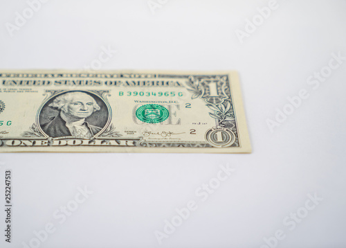 one dollar bill on a white background 