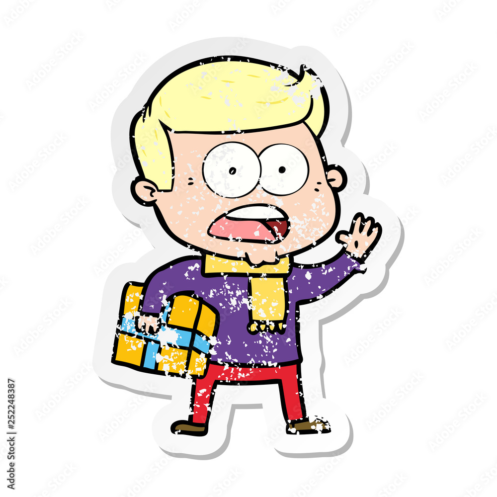 distressed sticker of a cartoon shocked man distressed sticker of a cartoon shocked man