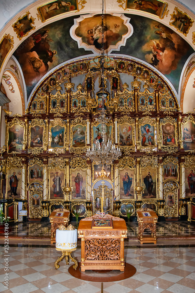 Belgrade, Serbia - October 14, 2018: Interior of Church of the Nativity of the Virgin Mary, known as the Church of the Holy Virgin of Serbian Orthodox Church 