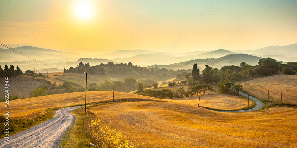Tuscany foggy hills panorama view
