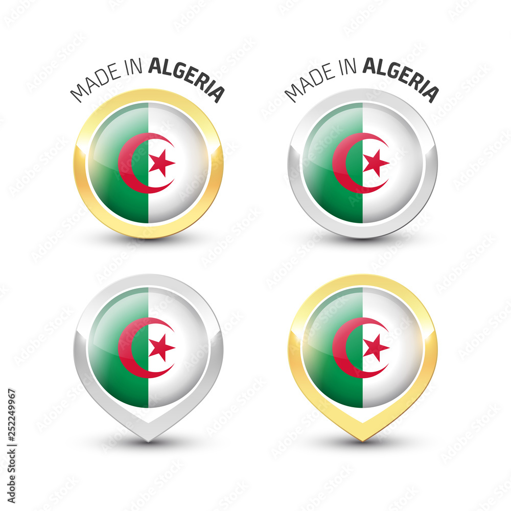 Made in Algeria - Round labels with flags Made in Algeria - Round labels with flags
