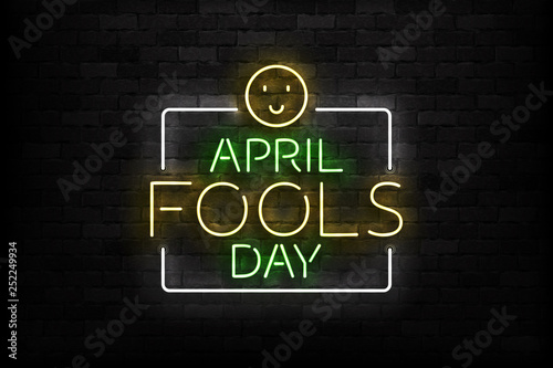 Vector realistic isolated neon sign of April Fools Day logo for template decoration on the wall background.