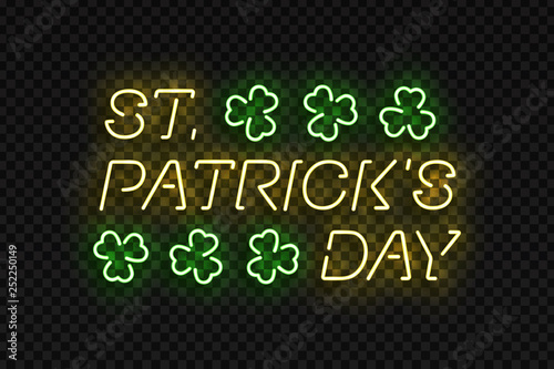 Vector realistic isolated neon sign of St. Patrick's Day typography logo for template decoration and covering on the transparent background.