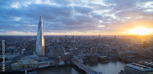 looking at the London skyline at sunset